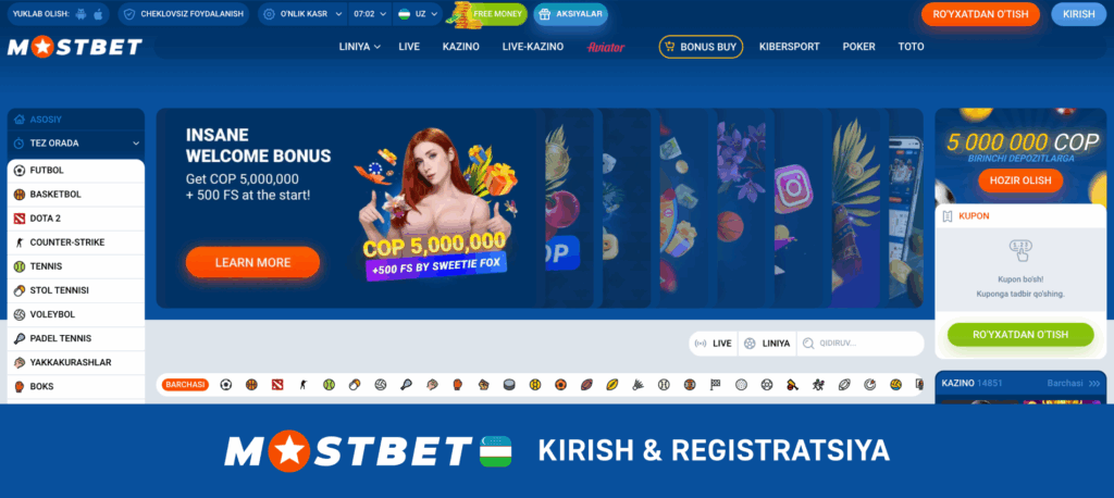 Mostbet mobil interfeysi, bonus va o'yinlar